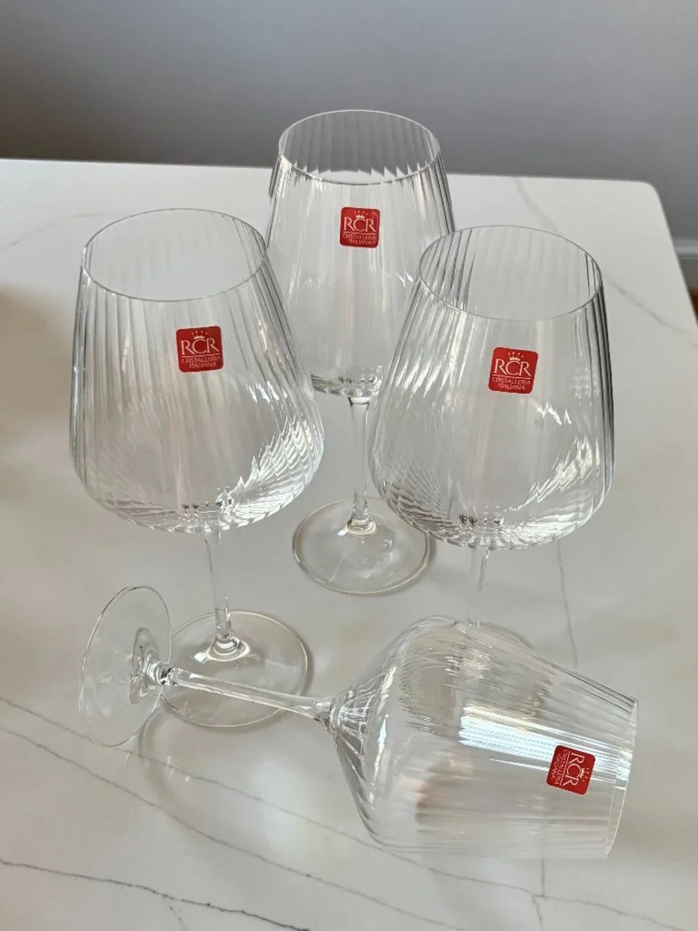 RCR Verres A Vin 18.53 oz Ribbed Wine Glasses Set of 4 Stemmed Made in Italy NEW